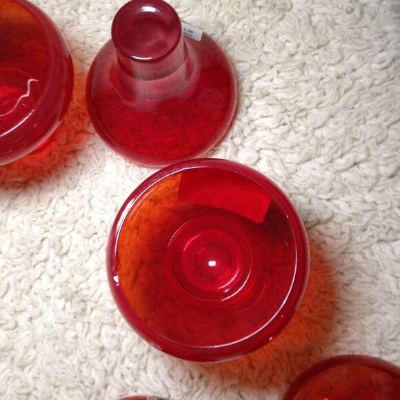 VINTAGE 5 Amber MCM Fiery Red Martini Glasses; Hand Blown, Quality, Unique, Chic - Picture 3 of 7